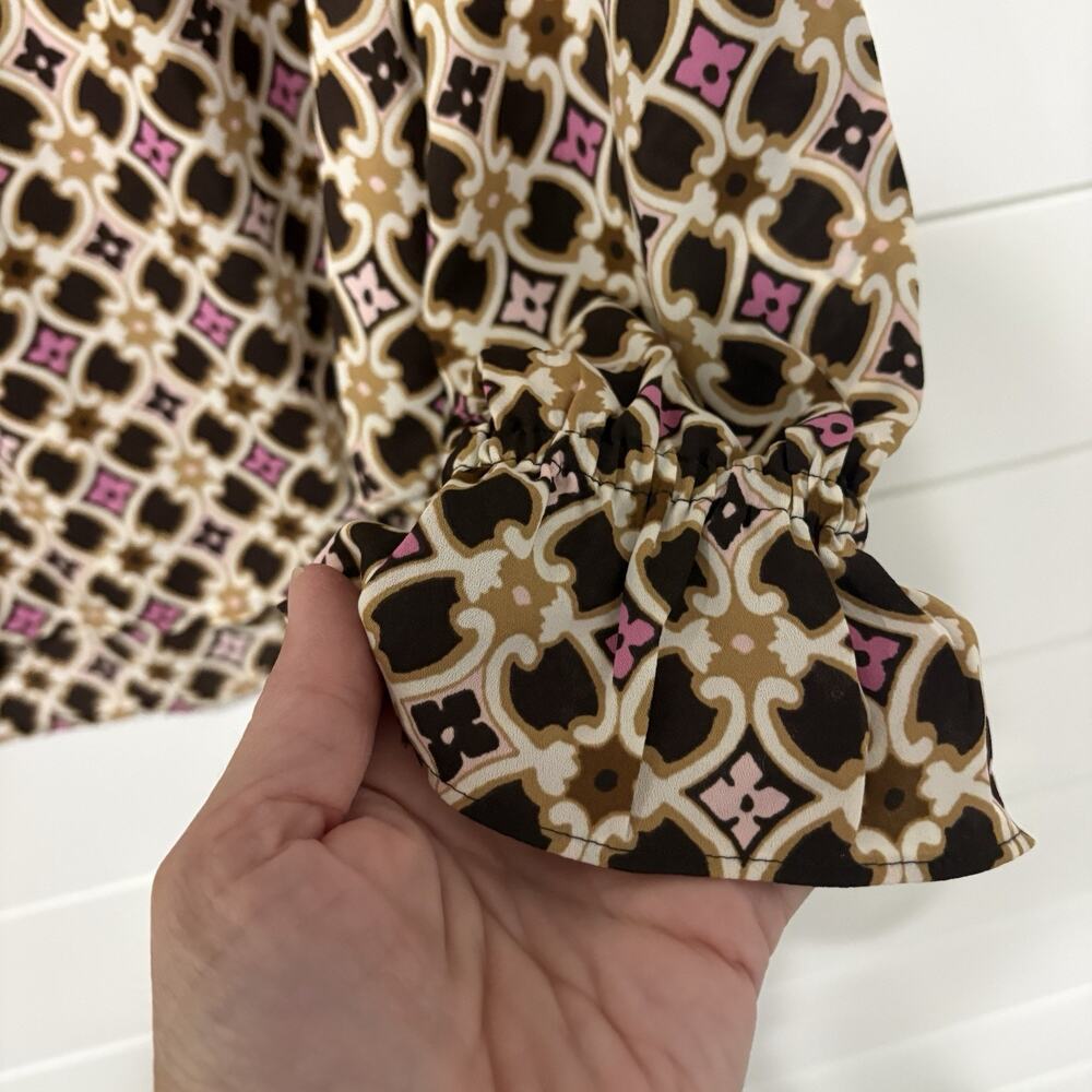 Ann Taylor Loft | Top Long Sleeve Brown Pink Career- Size Large - Picture 6 of 9